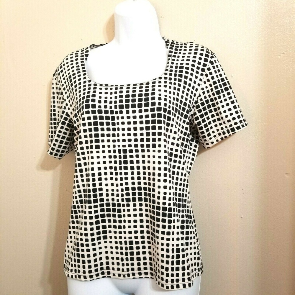 CDW Black White Checked Top Size L N30-E
